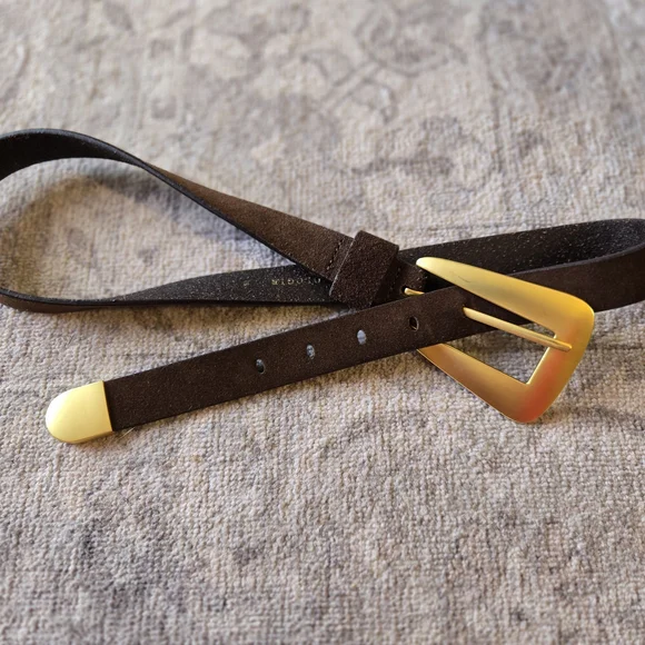 Anthropologie dark brown suede belt with gold buckle - Picture 1 of 2